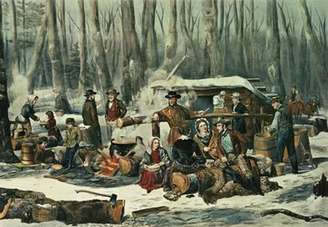 Amerikanische Waldszene - Ahornzuckergewinnung, 1856